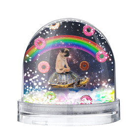 Снежный шар с принтом Мопс на черепахе в космосе в Санкт-Петербурге, Пластик | Изображение внутри шара печатается на глянцевой фотобумаге с двух сторон | космос | мемы | мопс | психоделика | собака | черепаха