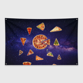 Флаг-баннер с принтом Пицца в космосе в Санкт-Петербурге, 100% полиэстер | размер 67 х 109 см, плотность ткани — 95 г/м2; по краям флага есть четыре люверса для крепления | meat | pizza | space | youtube | еда | космос | мемы | пицца | психоделика | ютуб