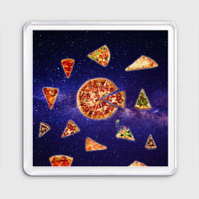 Магнит 55*55 с принтом Пицца в космосе в Санкт-Петербурге, Пластик | Размер: 65*65 мм; Размер печати: 55*55 мм | meat | pizza | space | youtube | еда | космос | мемы | пицца | психоделика | ютуб