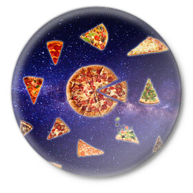 Значок с принтом Пицца в космосе в Санкт-Петербурге,  металл | круглая форма, металлическая застежка в виде булавки | meat | pizza | space | youtube | еда | космос | мемы | пицца | психоделика | ютуб