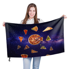 Флаг 3D с принтом Пицца в космосе в Санкт-Петербурге, 100% полиэстер | плотность ткани — 95 г/м2, размер — 67 х 109 см. Принт наносится с одной стороны | meat | pizza | space | youtube | еда | космос | мемы | пицца | психоделика | ютуб