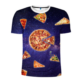 Мужская футболка 3D спортивная с принтом Пицца в космосе в Санкт-Петербурге, 100% полиэстер с улучшенными характеристиками | приталенный силуэт, круглая горловина, широкие плечи, сужается к линии бедра | meat | pizza | space | youtube | еда | космос | мемы | пицца | психоделика | ютуб