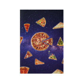 Обложка для паспорта матовая кожа с принтом Пицца в космосе в Санкт-Петербурге, натуральная матовая кожа | размер 19,3 х 13,7 см; прозрачные пластиковые крепления | Тематика изображения на принте: meat | pizza | space | youtube | еда | космос | мемы | пицца | психоделика | ютуб