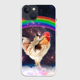 Чехол для iPhone 13 с принтом Мопс на курице в космосе в Санкт-Петербурге,  |  | mene | space | youtube | космос | курица | мемы | мопс | петух | психоделика | собака | ютуб