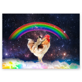 Поздравительная открытка с принтом Мопс на курице в космосе в Санкт-Петербурге, 100% бумага | плотность бумаги 280 г/м2, матовая, на обратной стороне линовка и место для марки
 | mene | space | youtube | космос | курица | мемы | мопс | петух | психоделика | собака | ютуб