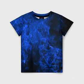 Детская футболка 3D с принтом Blue Fire в Санкт-Петербурге, 100% гипоаллергенный полиэфир | прямой крой, круглый вырез горловины, длина до линии бедер, чуть спущенное плечо, ткань немного тянется | fire | flame | smoke | огонь | пламя