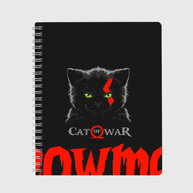 Тетрадь с принтом Cat of war в Санкт-Петербурге, 100% бумага | 48 листов, плотность листов — 60 г/м2, плотность картонной обложки — 250 г/м2. Листы скреплены сбоку удобной пружинной спиралью. Уголки страниц и обложки скругленные. Цвет линий — светло-серый
 | cat | gad of war | game | games | god of war | god of wor | атрей | атрэй | бог войны | игра | игры | кот | котёнок | кошки | кратос