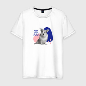 Мужская футболка хлопок с принтом Собака корги в Санкт-Петербурге, 100% хлопок | прямой крой, круглый вырез горловины, длина до линии бедер, слегка спущенное плечо. | звери | лает | любовь | преданность | собака
