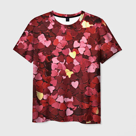 Мужская футболка 3D с принтом Сердца Hearts в Санкт-Петербурге, 100% полиэфир | прямой крой, круглый вырез горловины, длина до линии бедер | heart | hearts | любовь | сердца | сердце | текстуры | фон