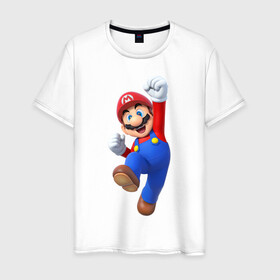 Мужская футболка хлопок с принтом Марио в Санкт-Петербурге, 100% хлопок | прямой крой, круглый вырез горловины, длина до линии бедер, слегка спущенное плечо. | mario | водопроводчик марио | марио | нинтендо | супер марио