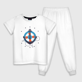 Детская пижама хлопок с принтом Якорь в Санкт-Петербурге, 100% хлопок |  брюки и футболка прямого кроя, без карманов, на брюках мягкая резинка на поясе и по низу штанин
 | звезды | минимализм | рисунок | спасательный круг | якорь