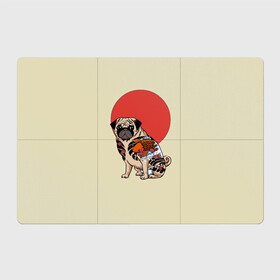 Магнитный плакат 3Х2 с принтом Мопс в Санкт-Петербурге, Полимерный материал с магнитным слоем | 6 деталей размером 9*9 см | мопс | мопсик | мопсики | самурай | собака | солнце | тату | япония | японское