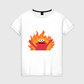 Женская футболка хлопок с принтом маппет в Санкт-Петербурге, 100% хлопок | прямой крой, круглый вырез горловины, длина до линии бедер, слегка спущенное плечо | fire | muppet | маппет | огонь | улица сезам | элмо