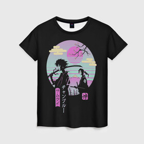 Женская футболка 3D с принтом Samurai в Санкт-Петербурге, 100% полиэфир ( синтетическое хлопкоподобное полотно) | прямой крой, круглый вырез горловины, длина до линии бедер | anime | japan | katana | manga | sakura | samurai | sempai | senpai | sun | аниме | закат | катана | манга | сакура | самураи | солнце | япония