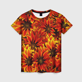 Женская футболка 3D с принтом Цветы в Санкт-Петербурге, 100% полиэфир ( синтетическое хлопкоподобное полотно) | прямой крой, круглый вырез горловины, длина до линии бедер | вайб | молодежное | хайп | цветы | яркое