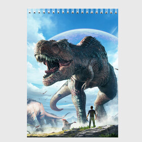 Скетчбук с принтом Ark Survival Evolved в Санкт-Петербурге, 100% бумага
 | 48 листов, плотность листов — 100 г/м2, плотность картонной обложки — 250 г/м2. Листы скреплены сверху удобной пружинной спиралью | ark | ark survival | dino | t rex | арк | арк сурвайвал | дино | динозавр | динозавры | спинозавр | тираннозавр