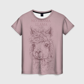 Женская футболка 3D с принтом No drama llama в Санкт-Петербурге, 100% полиэфир ( синтетическое хлопкоподобное полотно) | прямой крой, круглый вырез горловины, длина до линии бедер | llama | альпака | животные | лама