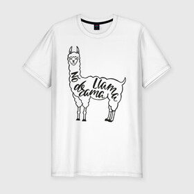Мужская футболка хлопок Slim с принтом no drama llama в Санкт-Петербурге, 92% хлопок, 8% лайкра | приталенный силуэт, круглый вырез ворота, длина до линии бедра, короткий рукав | llama | альпака | животные | лама