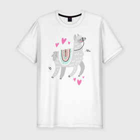 Мужская футболка хлопок Slim с принтом Лама в Санкт-Петербурге, 92% хлопок, 8% лайкра | приталенный силуэт, круглый вырез ворота, длина до линии бедра, короткий рукав | llama | альпака | животные | лама
