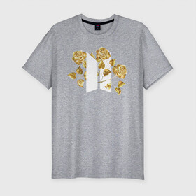 Мужская футболка хлопок Slim с принтом БТС BTS Stay Gold V2 Bangtan в Санкт-Петербурге, 92% хлопок, 8% лайкра | приталенный силуэт, круглый вырез ворота, длина до линии бедра, короткий рукав | Тематика изображения на принте: bangtan boys | bts | k pop | stay gold | бтс | версия 2