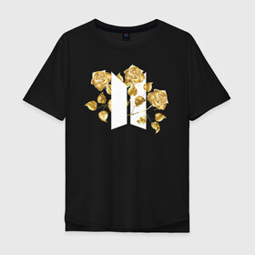 Мужская футболка хлопок Oversize с принтом БТС BTS Stay Gold V2 Bangtan в Санкт-Петербурге, 100% хлопок | свободный крой, круглый ворот, “спинка” длиннее передней части | Тематика изображения на принте: bangtan boys | bts | k pop | stay gold | бтс | версия 2