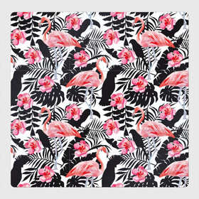 Магнитный плакат 3Х3 с принтом фламинго и попугаи в Санкт-Петербурге, Полимерный материал с магнитным слоем | 9 деталей размером 9*9 см | птицы | тропики | фламинго
