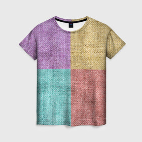 Женская футболка 3D с принтом Burlap Patchwork в Санкт-Петербурге, 100% полиэфир ( синтетическое хлопкоподобное полотно) | прямой крой, круглый вырез горловины, длина до линии бедер | burlap | patchwork | sackcloth | мешковина | ткань