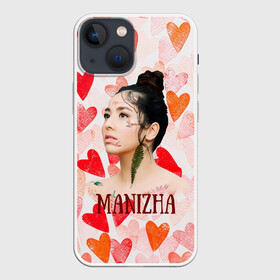 Чехол для iPhone 13 mini с принтом Manizha на фоне сердечек в Санкт-Петербурге,  |  | manizha | далеровна | душанбе | евровидение | евровидение 2021 | манижа | певица | таджикистан | хамраева