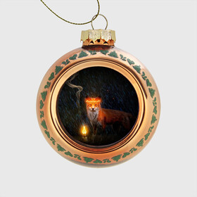 Стеклянный ёлочный шар с принтом Лиса с огненной короной в Санкт-Петербурге, Стекло | Диаметр: 80 мм | Тематика изображения на принте: fox | foxy | животное | звери | лиса | лисенок | лисичка | милая | рыжая | фокс