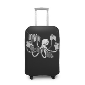 Чехол для чемодана 3D с принтом Octopus Book в Санкт-Петербурге, 86% полиэфир, 14% спандекс | двустороннее нанесение принта, прорези для ручек и колес | black | book | books | dual | knowledge | octopus | study | white | белое | знания | книга | книги | книжный | осьминог | черно белое | черное