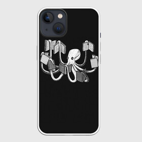 Чехол для iPhone 13 с принтом Octopus Book в Санкт-Петербурге,  |  | black | book | books | dual | knowledge | octopus | study | white | белое | знания | книга | книги | книжный | осьминог | черно белое | черное