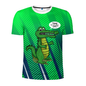 Мужская футболка 3D спортивная с принтом Крокодил: Время кушать  в Санкт-Петербурге, 100% полиэстер с улучшенными характеристиками | приталенный силуэт, круглая горловина, широкие плечи, сужается к линии бедра | время кушать | еда | крокодил | кушать | обед | прикол | ужин | шутка | юмор