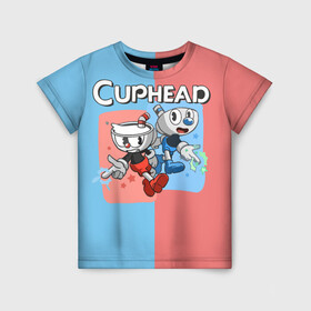 Детская футболка 3D с принтом CAPHEAD в Санкт-Петербурге, 100% гипоаллергенный полиэфир | прямой крой, круглый вырез горловины, длина до линии бедер, чуть спущенное плечо, ткань немного тянется | caphead | cup | mugman | друг | капхейд | кружка | мугман