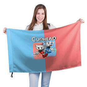 Флаг 3D с принтом CAPHEAD в Санкт-Петербурге, 100% полиэстер | плотность ткани — 95 г/м2, размер — 67 х 109 см. Принт наносится с одной стороны | caphead | cup | mugman | друг | капхейд | кружка | мугман