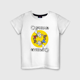 Детская футболка хлопок с принтом СapheadMugman в Санкт-Петербурге, 100% хлопок | круглый вырез горловины, полуприлегающий силуэт, длина до линии бедер | caphead | cup | mugman | друг | капхед | капхейд | кружка | мугман