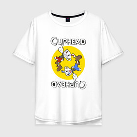 Мужская футболка хлопок Oversize с принтом СapheadMugman в Санкт-Петербурге, 100% хлопок | свободный крой, круглый ворот, “спинка” длиннее передней части | caphead | cup | mugman | друг | капхед | капхейд | кружка | мугман