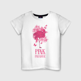 Детская футболка хлопок с принтом pink paradise в Санкт-Петербурге, 100% хлопок | круглый вырез горловины, полуприлегающий силуэт, длина до линии бедер | flamingo | птицы | розовый | фламинго