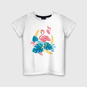 Детская футболка хлопок с принтом фламинго в Санкт-Петербурге, 100% хлопок | круглый вырез горловины, полуприлегающий силуэт, длина до линии бедер | flamingo | птицы | розовый | фламинго