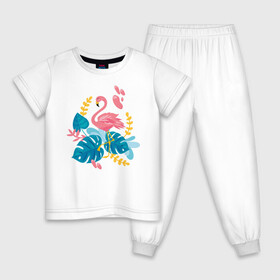 Детская пижама хлопок с принтом фламинго в Санкт-Петербурге, 100% хлопок |  брюки и футболка прямого кроя, без карманов, на брюках мягкая резинка на поясе и по низу штанин
 | flamingo | птицы | розовый | фламинго