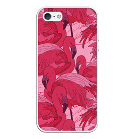 Чехол для iPhone 5/5S матовый с принтом розовые фламинго в Санкт-Петербурге, Силикон | Область печати: задняя сторона чехла, без боковых панелей | flamingo | птицы | розовый | фламинго