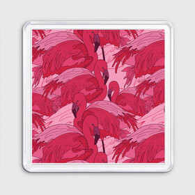 Магнит 55*55 с принтом розовые фламинго в Санкт-Петербурге, Пластик | Размер: 65*65 мм; Размер печати: 55*55 мм | flamingo | птицы | розовый | фламинго
