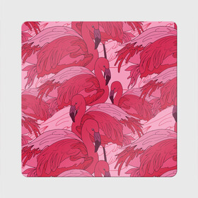 Магнит виниловый Квадрат с принтом розовые фламинго в Санкт-Петербурге, полимерный материал с магнитным слоем | размер 9*9 см, закругленные углы | flamingo | птицы | розовый | фламинго