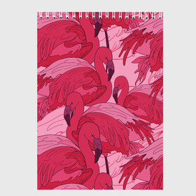 Скетчбук с принтом розовые фламинго в Санкт-Петербурге, 100% бумага
 | 48 листов, плотность листов — 100 г/м2, плотность картонной обложки — 250 г/м2. Листы скреплены сверху удобной пружинной спиралью | flamingo | птицы | розовый | фламинго
