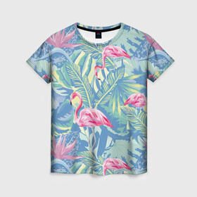 Женская футболка 3D с принтом фламинго в Санкт-Петербурге, 100% полиэфир ( синтетическое хлопкоподобное полотно) | прямой крой, круглый вырез горловины, длина до линии бедер | flamingo | птицы | розовый | фламинго