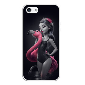 Чехол для iPhone 5/5S матовый с принтом девушка с фламинго в Санкт-Петербурге, Силикон | Область печати: задняя сторона чехла, без боковых панелей | flamingo | птицы | розовый | фламинго