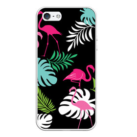 Чехол для iPhone 5/5S матовый с принтом фламинго с цветами в Санкт-Петербурге, Силикон | Область печати: задняя сторона чехла, без боковых панелей | flamingo | птицы | розовый | фламинго