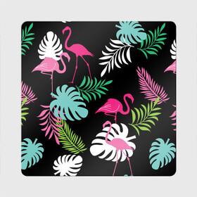 Магнит виниловый Квадрат с принтом фламинго с цветами в Санкт-Петербурге, полимерный материал с магнитным слоем | размер 9*9 см, закругленные углы | flamingo | птицы | розовый | фламинго