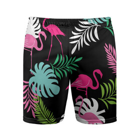 Мужские шорты спортивные с принтом фламинго с цветами в Санкт-Петербурге,  |  | flamingo | птицы | розовый | фламинго