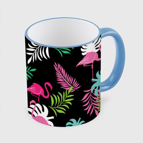 Кружка с принтом фламинго с цветами в Санкт-Петербурге, керамика | ёмкость 330 мл | flamingo | птицы | розовый | фламинго