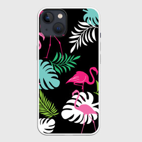 Чехол для iPhone 13 с принтом фламинго с цветами в Санкт-Петербурге,  |  | flamingo | птицы | розовый | фламинго